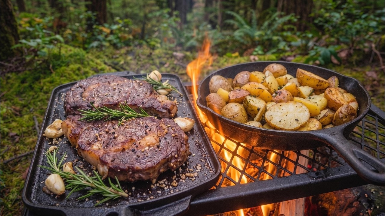 Cooking Steak in the Rain | Wild Alaska Forest - OLEKSIIWILDCOOKING 썸네일