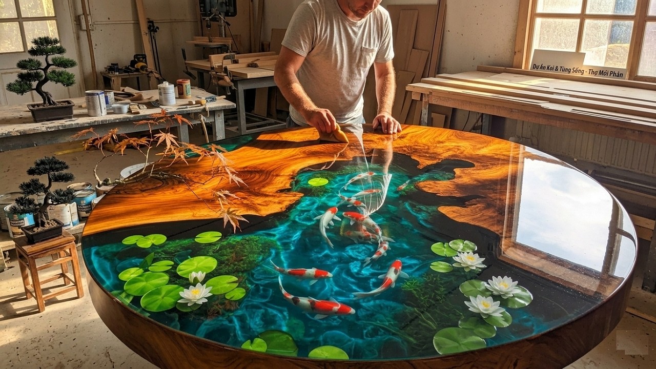  A Masterpiece - A Unique Round Table With A Wood-Grain Epoxy Coating - Containing Nature Within  - EpoxyCraftsman 썸네일